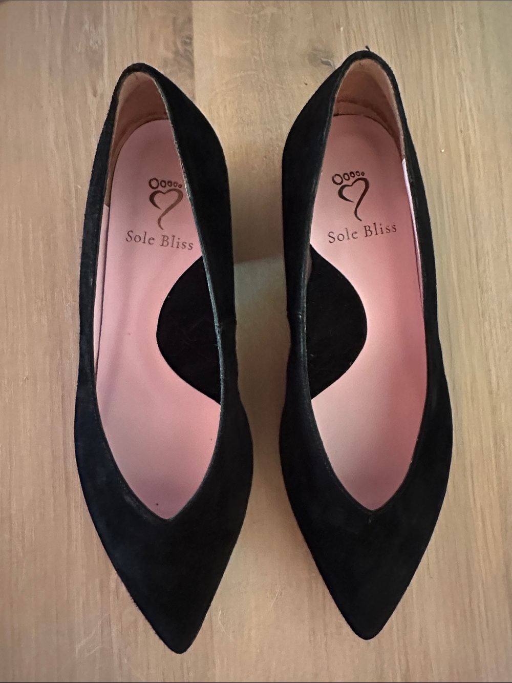 Sole Bliss Black Suede Pointed Toe Flats